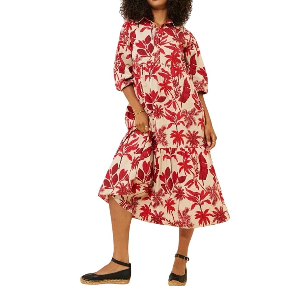 Maeve by Anthropologie Bright Red Bettina Tiered Shirt Dress Size XL MSRP $148